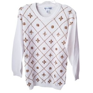Vintage Victoria Harbour Gold Beaded Knit Sweater